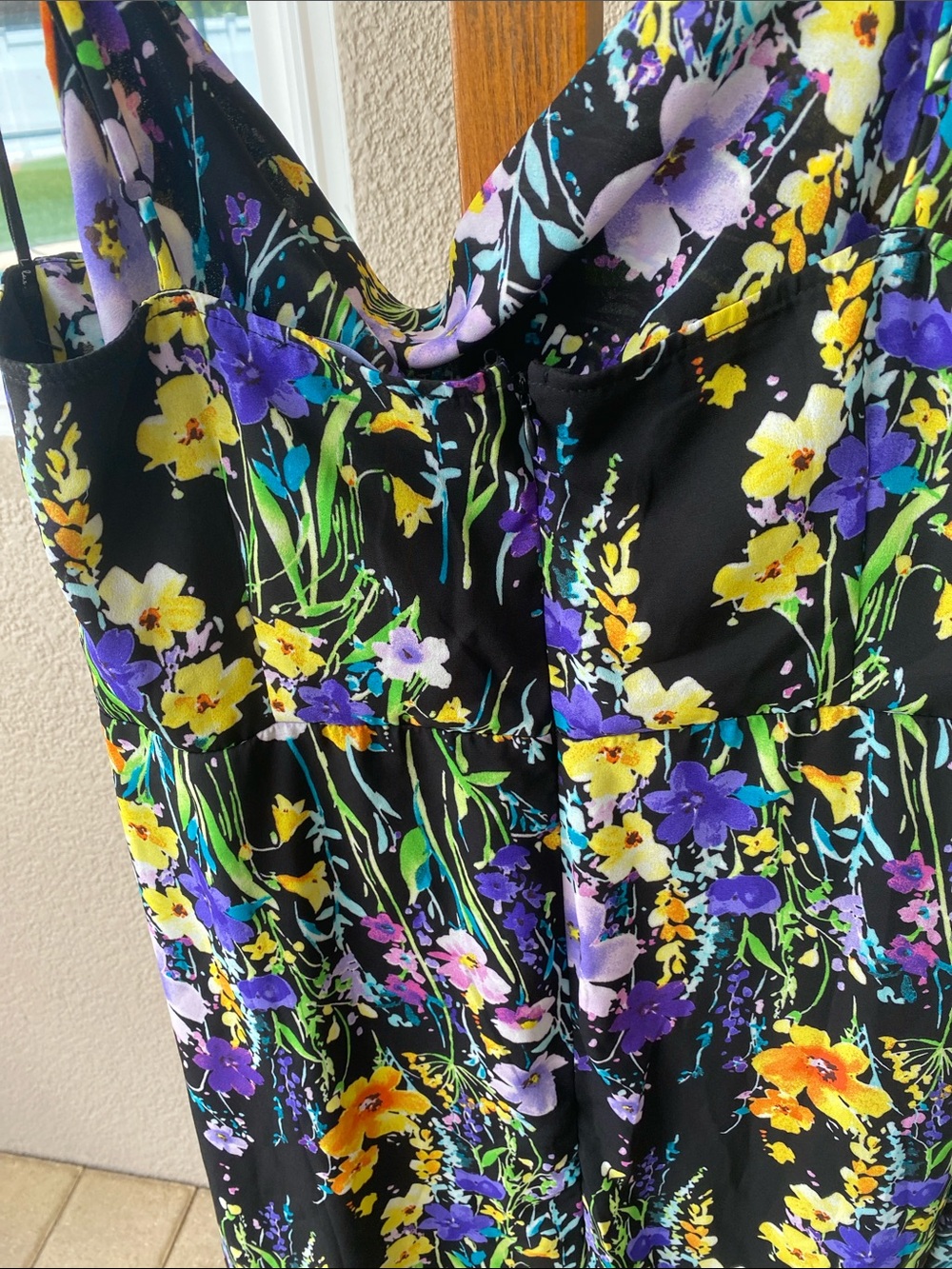 Lulu's Black Floral Midi Dress with Yellow & Purple Blooms - Picture 7 of 8